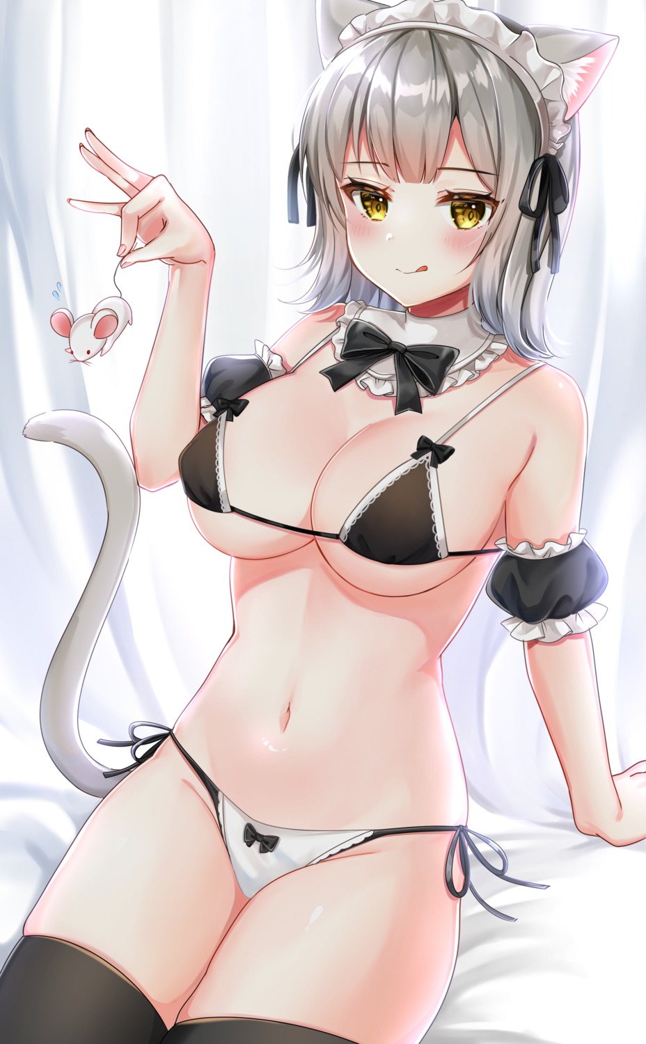 animal_ears bra katsushika_pachi maid nekomimi pantsu string_panties tail thighhighs