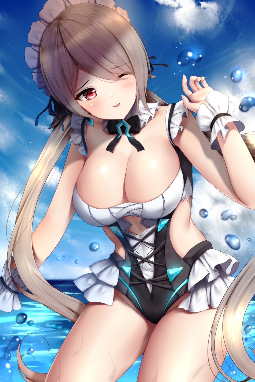 benghuai_xueyuan cleavage honkai_impact maid rita_rossweisse swimsuits wet wsman