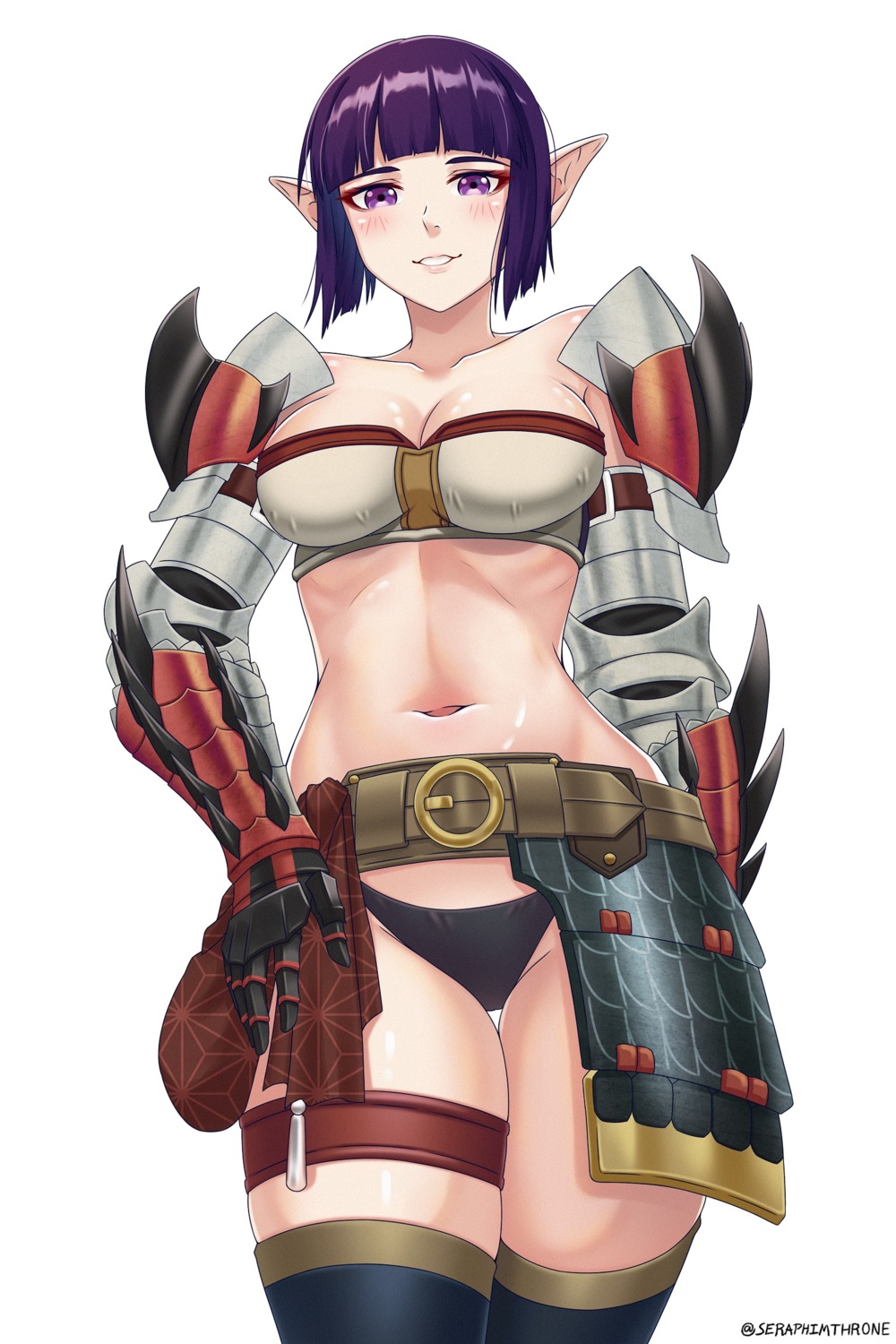 armor elf garter monster_hunter monster_hunter_rise no_bra pantsu pointy_ears seraphimthrone thighhighs