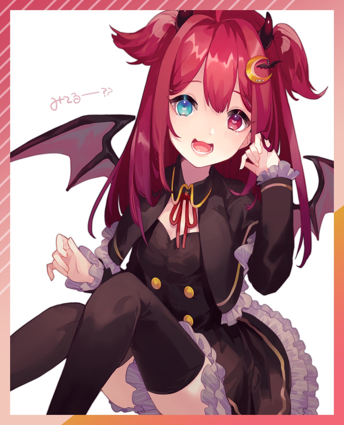 aisagi_(tsu_ya28) heterochromia horns nijisanji skirt_lift thighhighs wings yuzuki_roa