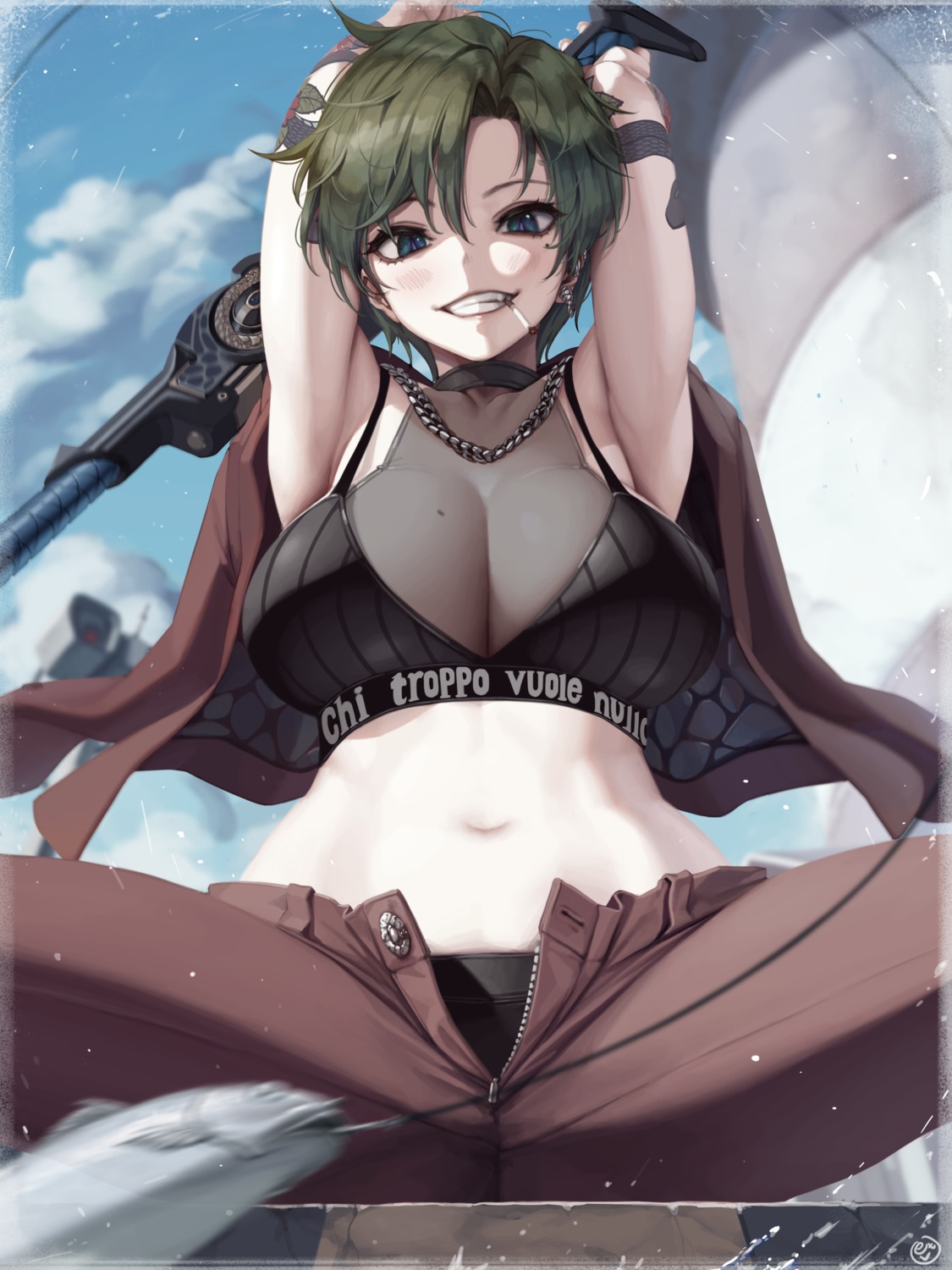 black_survival bra letdie1414 pantsu smoking tattoo