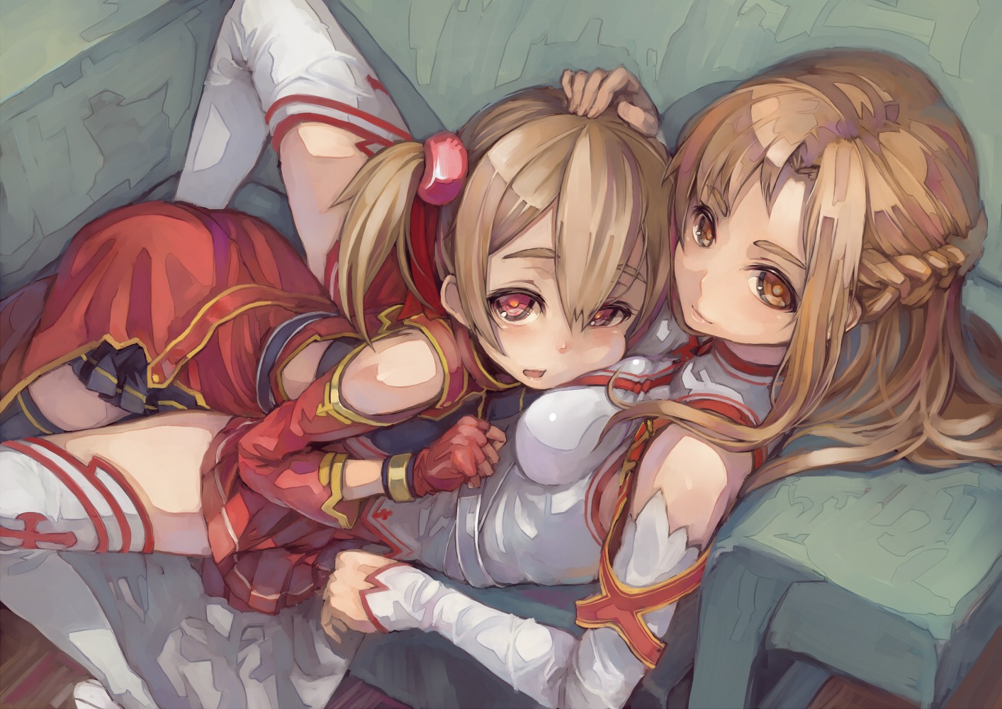 asuna_(sword_art_online) bookshelf silica suzuno_(bookshelf) sword_art_online thighhighs