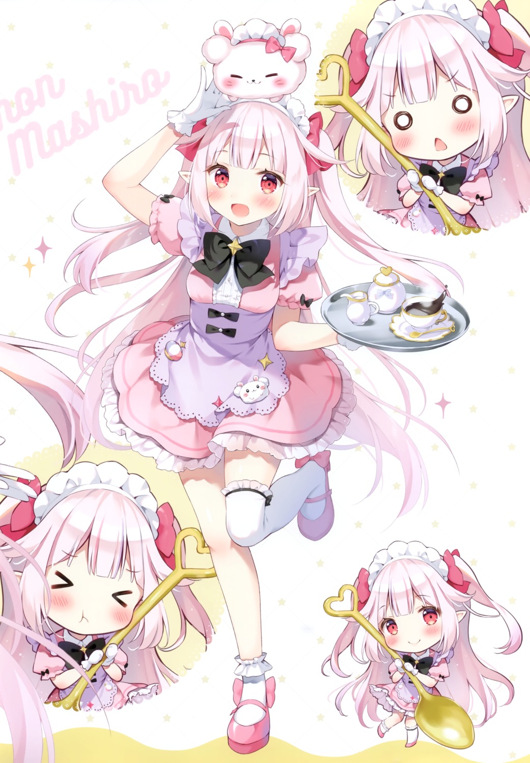 chibi chucolala elf maid mashiro_kanon pan pan_no_mimi pointy_ears skirt_lift thighhighs waitress