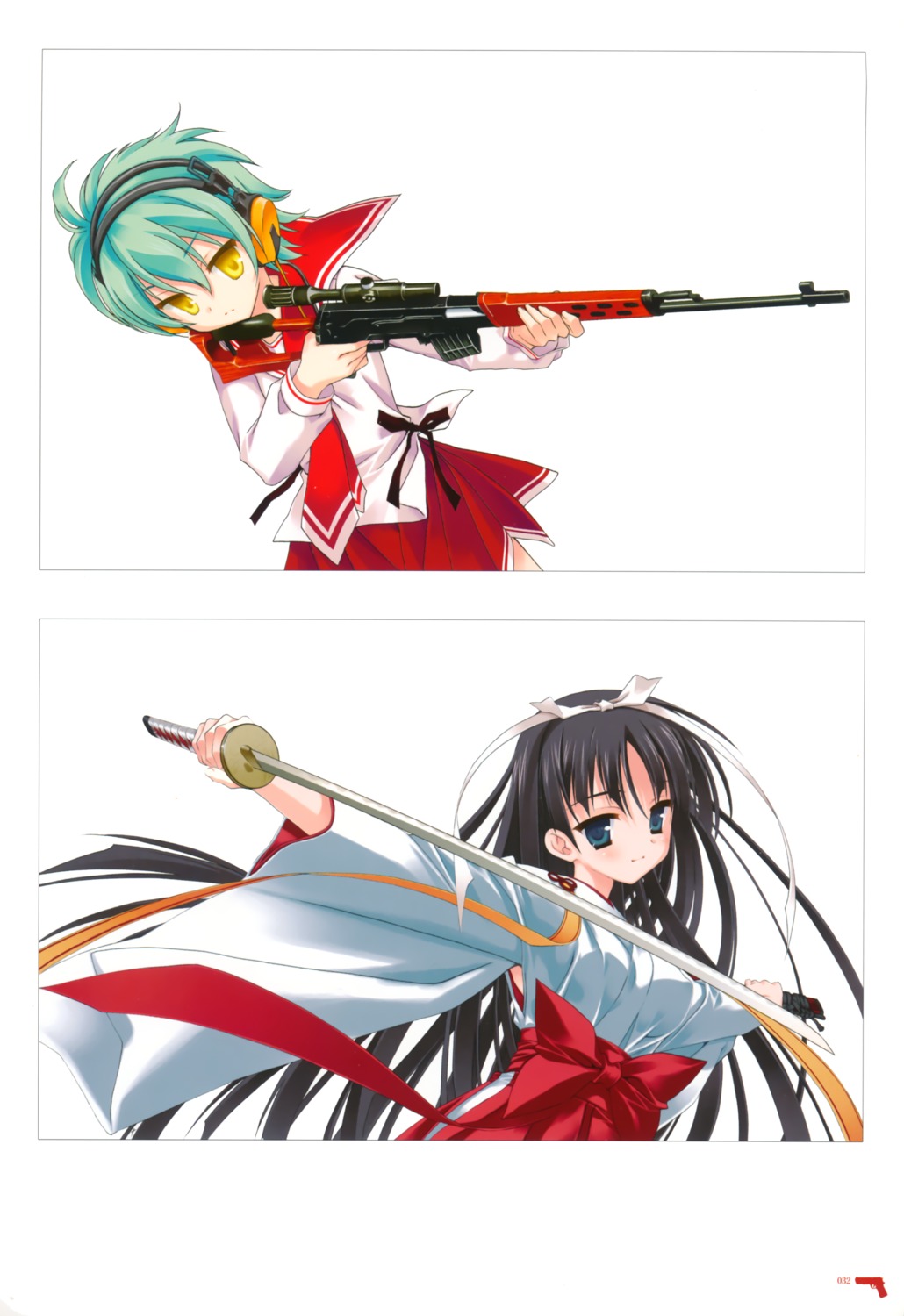 gun hidan_no_aria hotogi_shirayuki kobuichi miko seifuku sword yada_reki