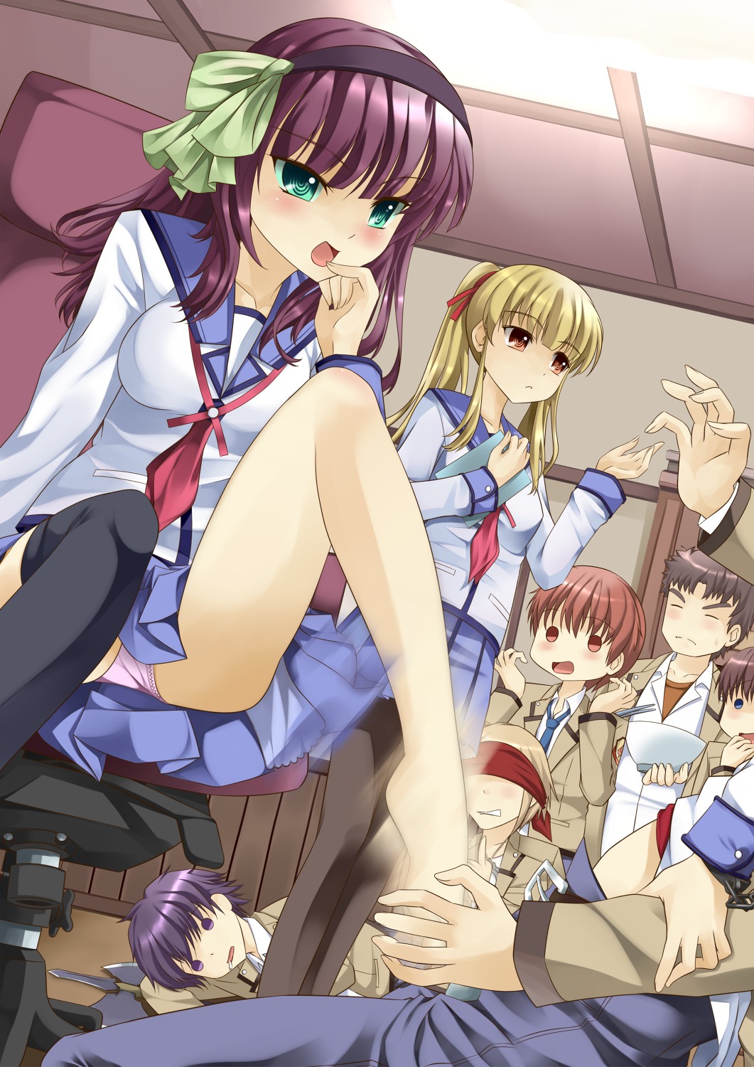 angel_beats! feet footjob hinata_hideki matsushita_godan nakamura_yuri noda onaka_sukisuki ooyama pantsu seifuku tk_(angel_beats!) yoshioka_yui yusa