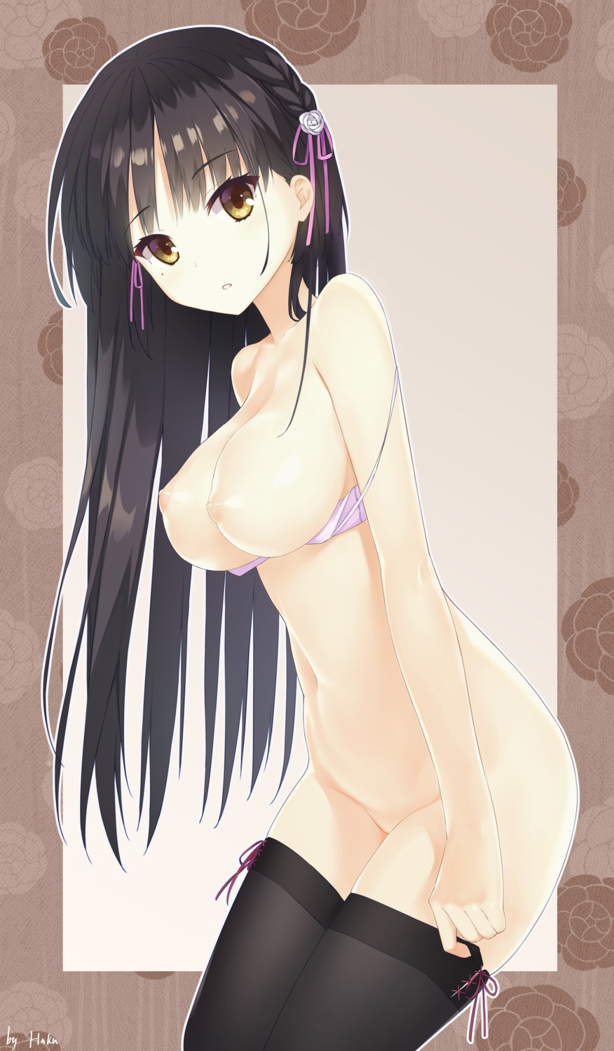 bottomless bra breasts cafe_stella_to_shinigami_no_chou haku89 nipples shiki_natsume thighhighs