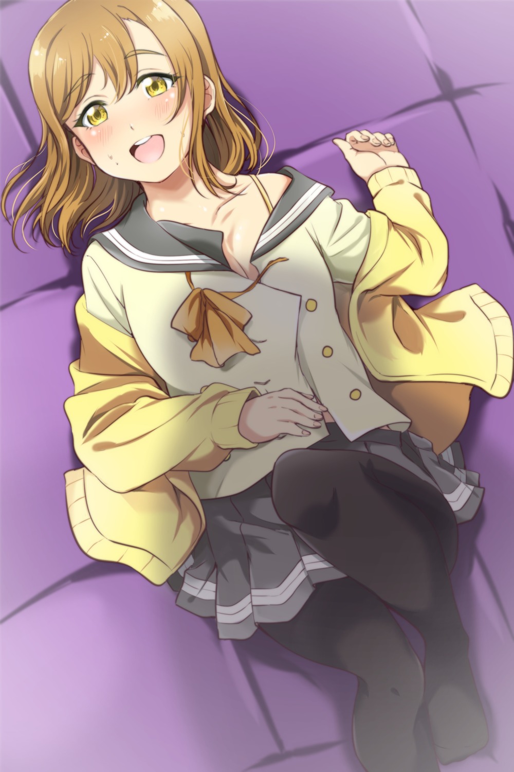 bra cleavage kunikida_hanamaru love_live!_(series) love_live!_sunshine!! pantyhose seifuku sweater vorupi