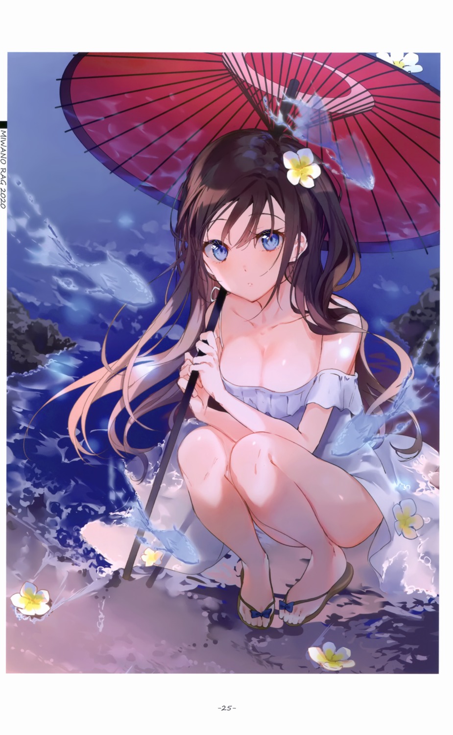 dress miwano_ragu no_bra sanshoku_nattou_meshi skirt_lift summer_dress umbrella