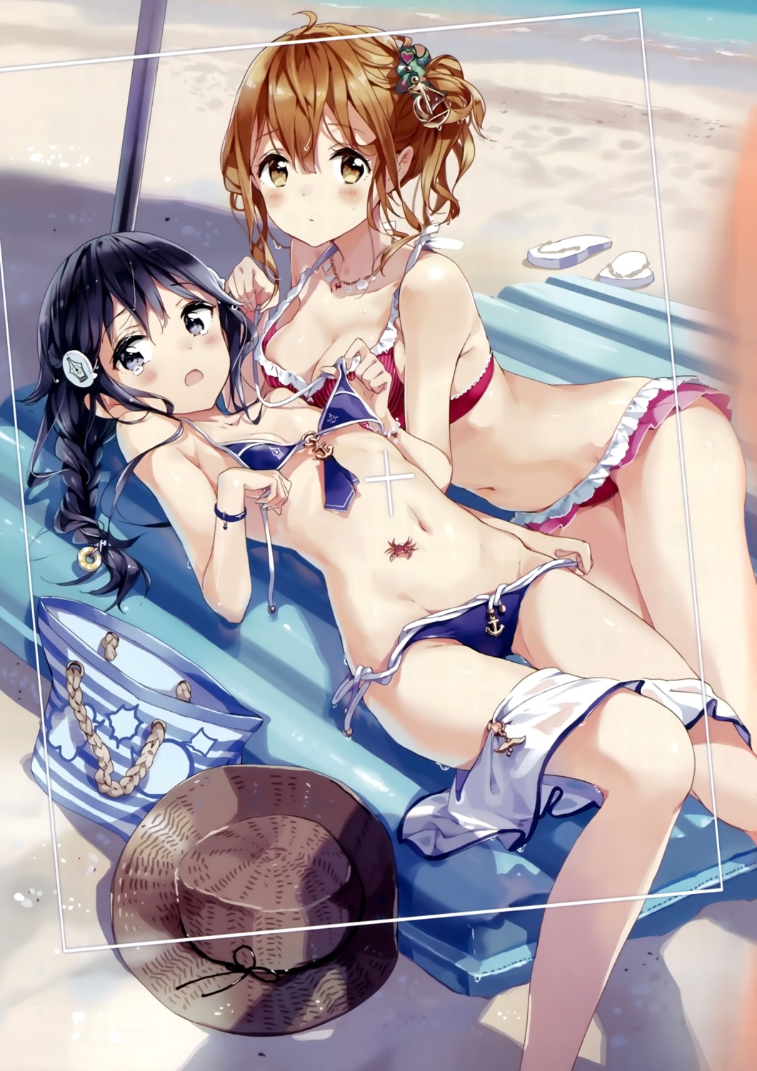 bikini cleavage kiryu_moegi manga_no_kami-sama moriwaka_yuzuriha swimsuits tiv undressing wet_clothes