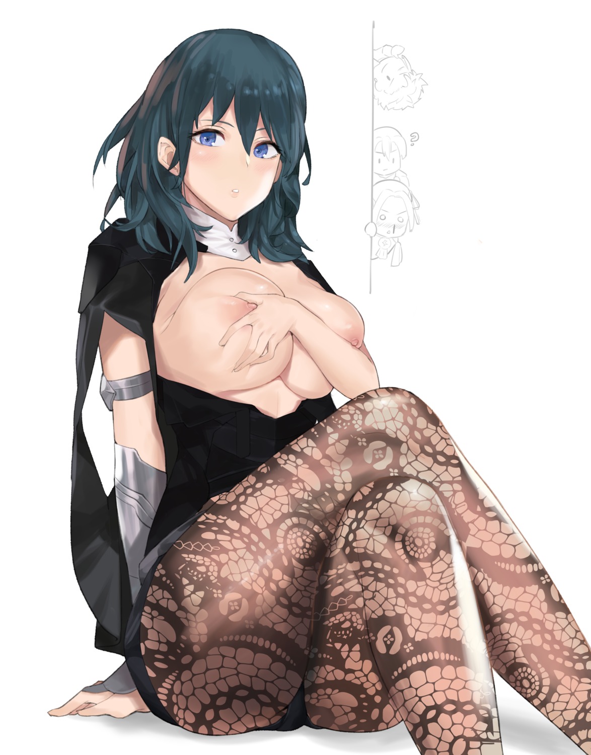 breast_grab breasts byleth_(fire_emblem) fire_emblem fire_emblem_three_houses j@ck nipples no_bra open_shirt pantyhose skirt_lift