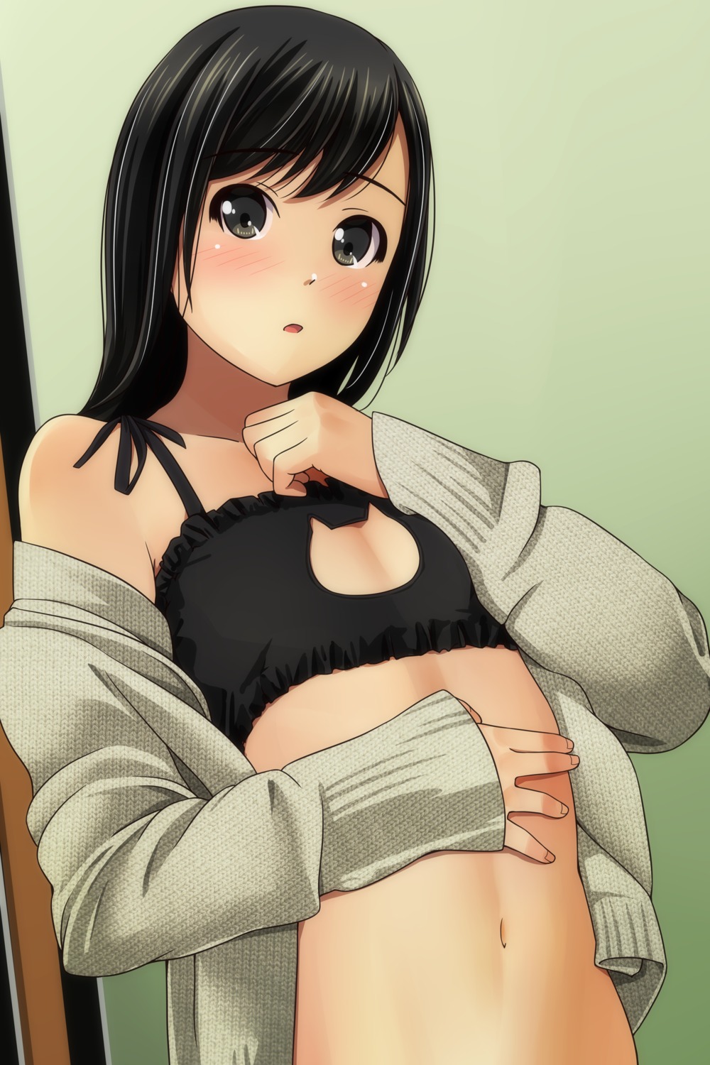 bra breast_hold cleavage matsunaga_kouyou open_shirt sweater