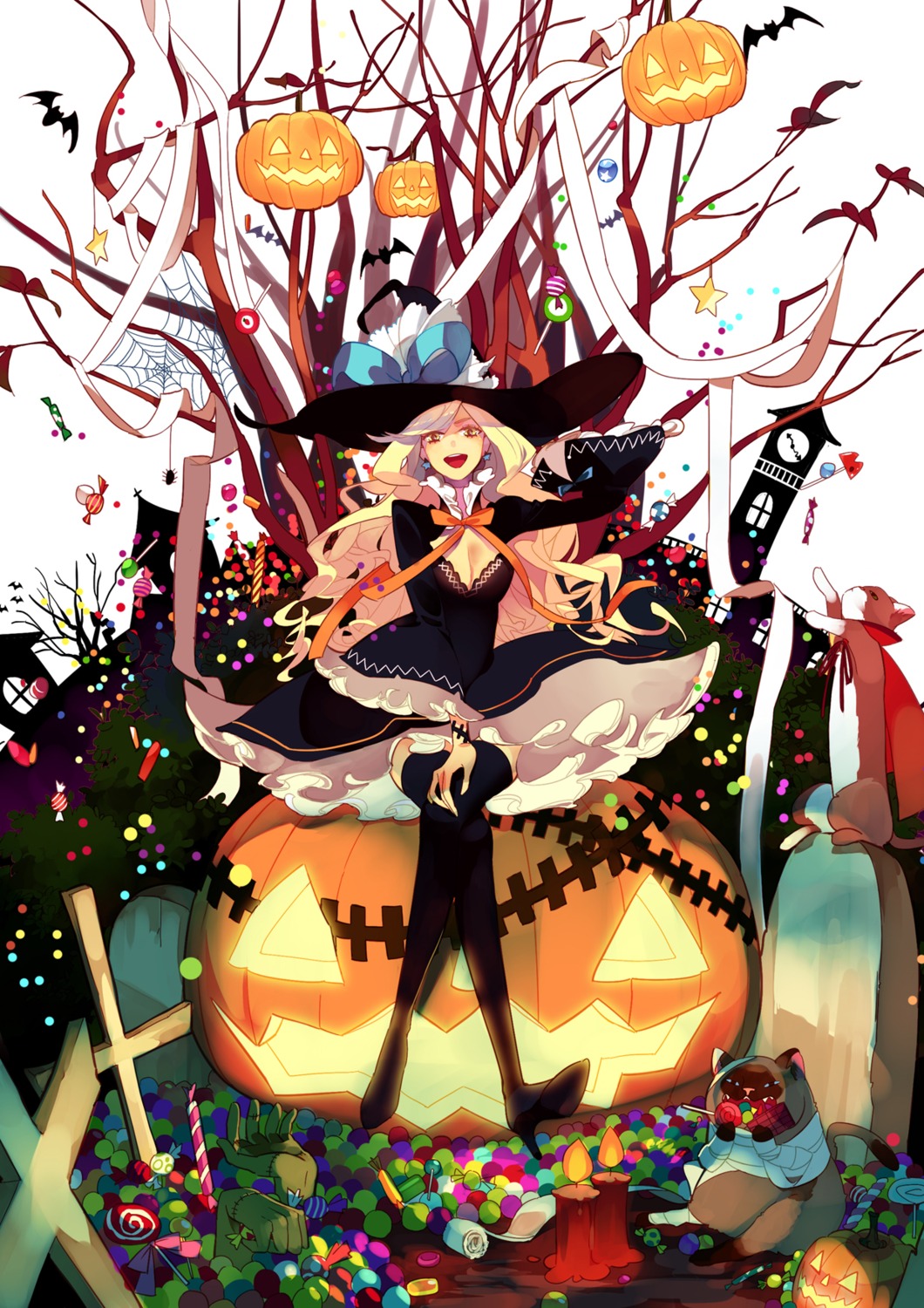 cleavage dress halloween rozer thighhighs witch