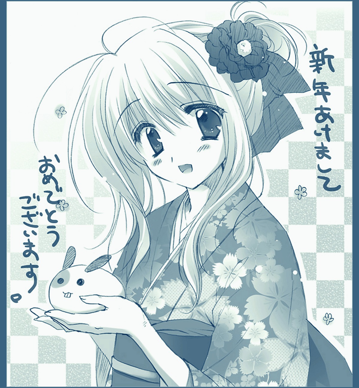 hook kimono matsushita_makako mizuhara_koharu monochrome sakura_bitmap