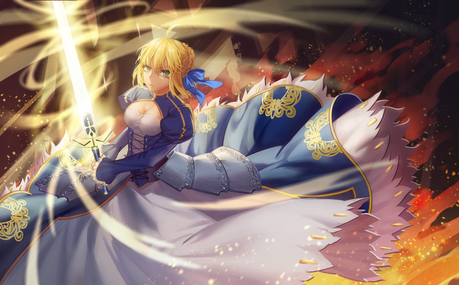 armor cleavage dress fate/stay_night maomaozi saber sword