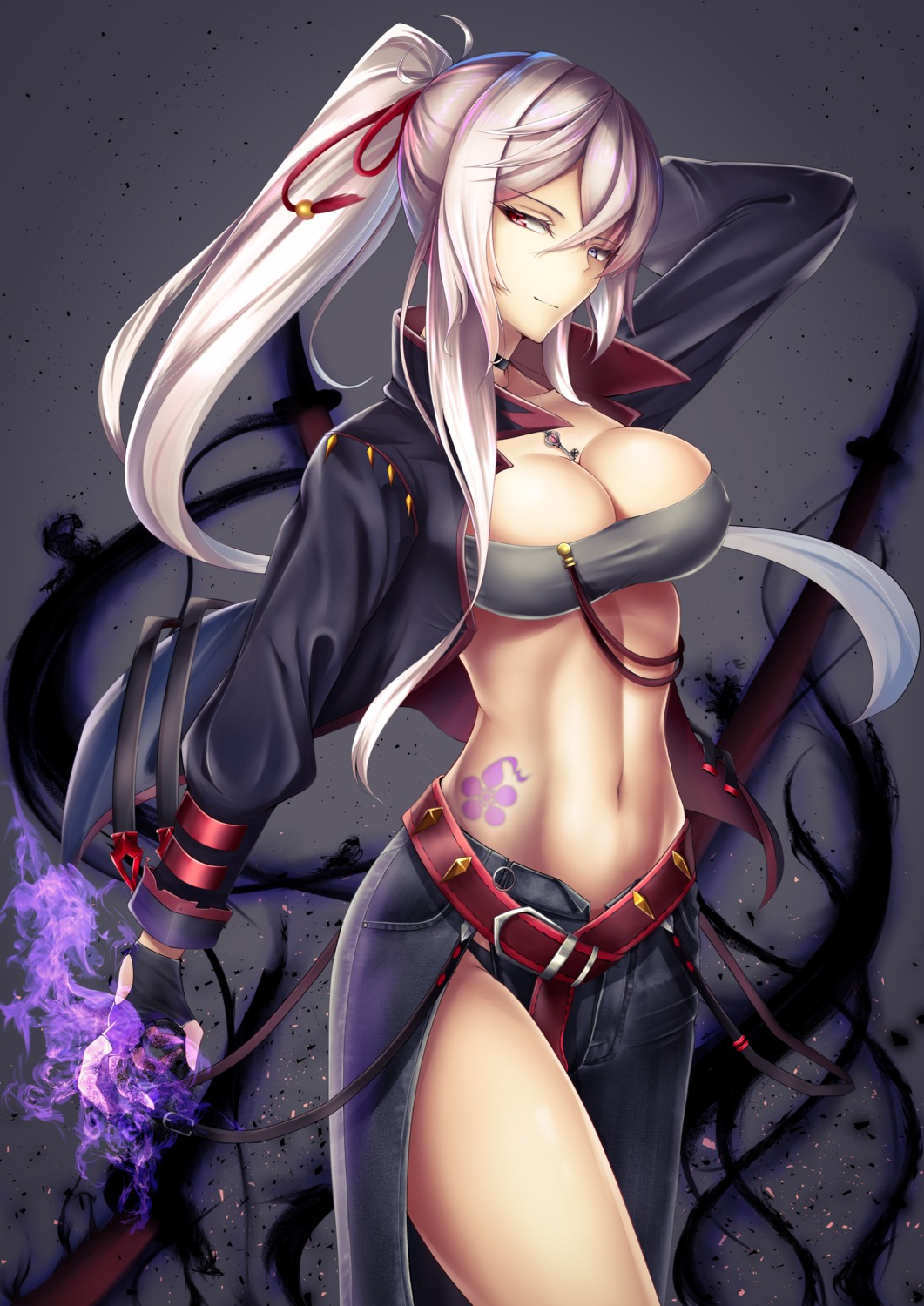 bra cleavage heterochromia open_shirt rai_(newtype_xm-x1) tattoo