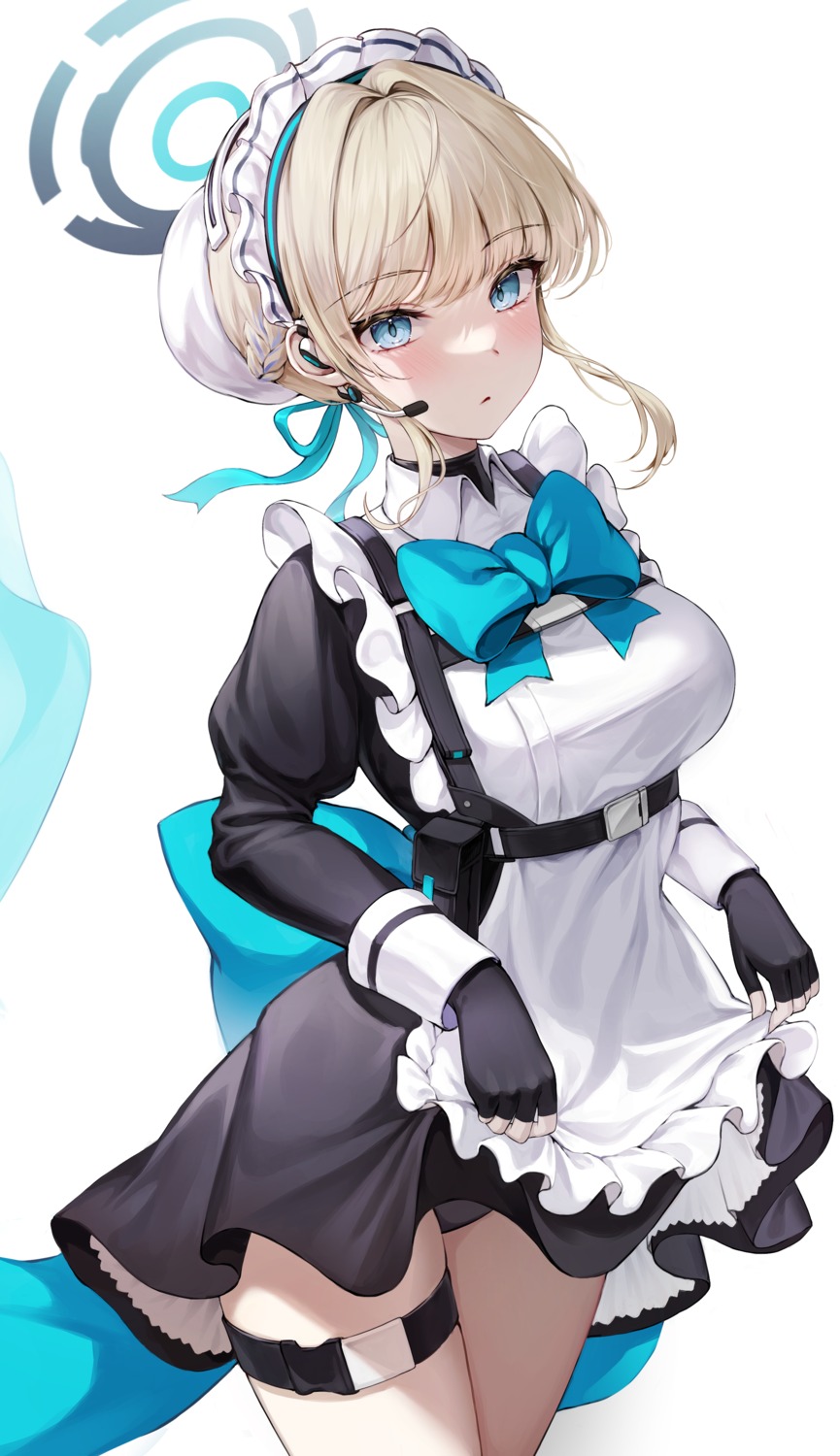 asuma_toki blue_archive garter halo kuca_(ku_ca18) maid pantsu skirt_lift