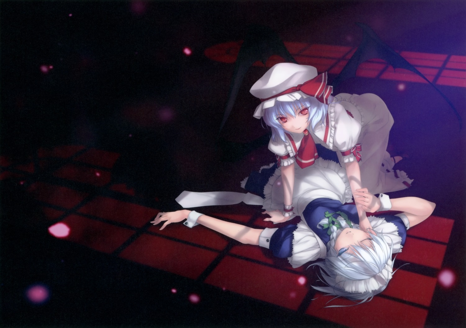 enhance_heart izayoi_sakuya paper_texture remilia_scarlet rokuwata_tomoe touhou