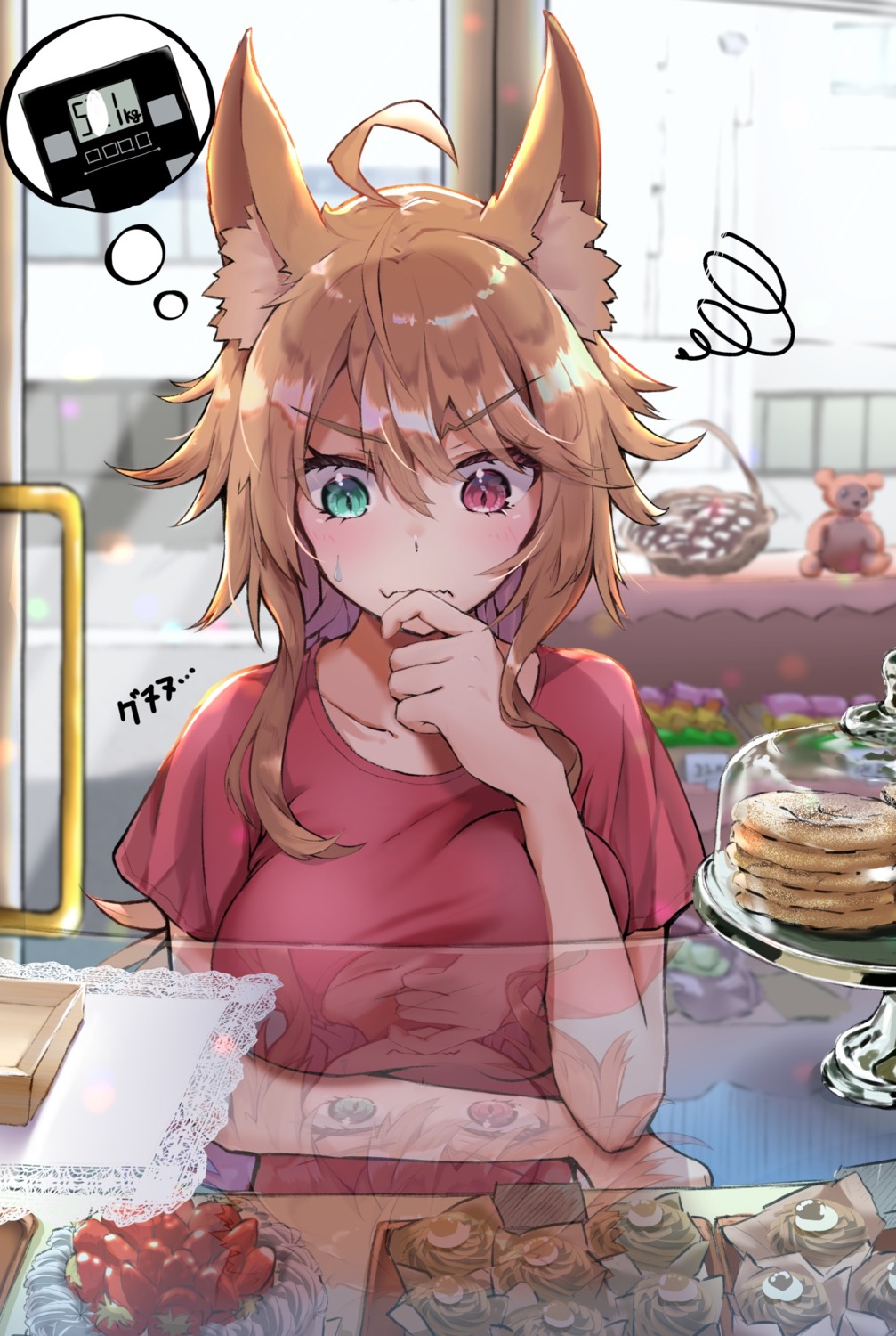 animal_ears breast_hold heterochromia kekeji