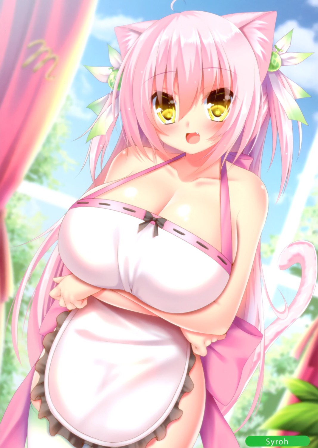 animal_ears breast_hold cleavage naked_apron nekomimi shia_flatpaddy syroh tail thighhighs