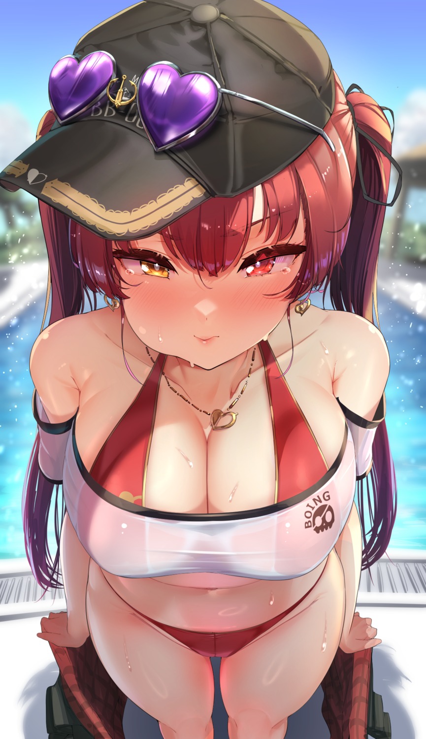 bikini heterochromia hololive houshou_marine megane see_through seventh_sugune swimsuits