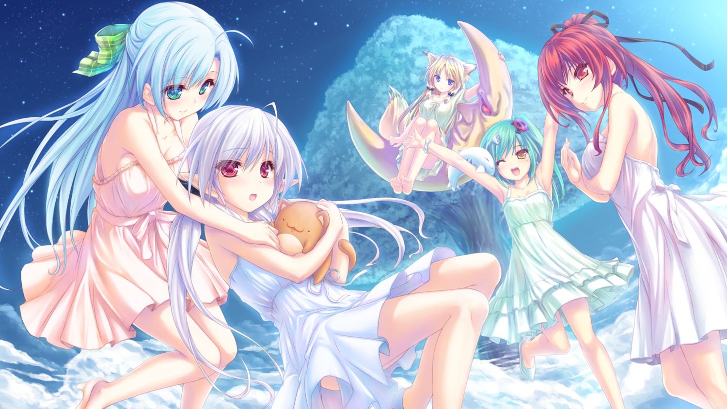 alicia_infans animal_ears breast_hold cleavage crossover dress enomoto_yoshika heels magus_tale pointy_ears seera_finis_victoria summer_dress suzu_(suzukaze_no_melt) suzukaze_no_melt tail tenmaso wallpaper whirlpool