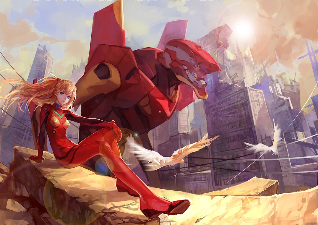 asukaziye bodysuit eva_02 landscape mecha neon_genesis_evangelion souryuu_asuka_langley