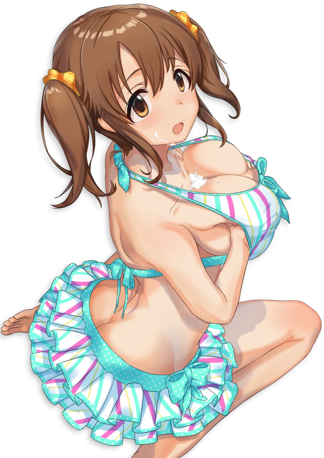 ass bikini breast_grab cleavage cream makamati swimsuits the_idolm@ster the_idolm@ster_cinderella_girls totoki_airi