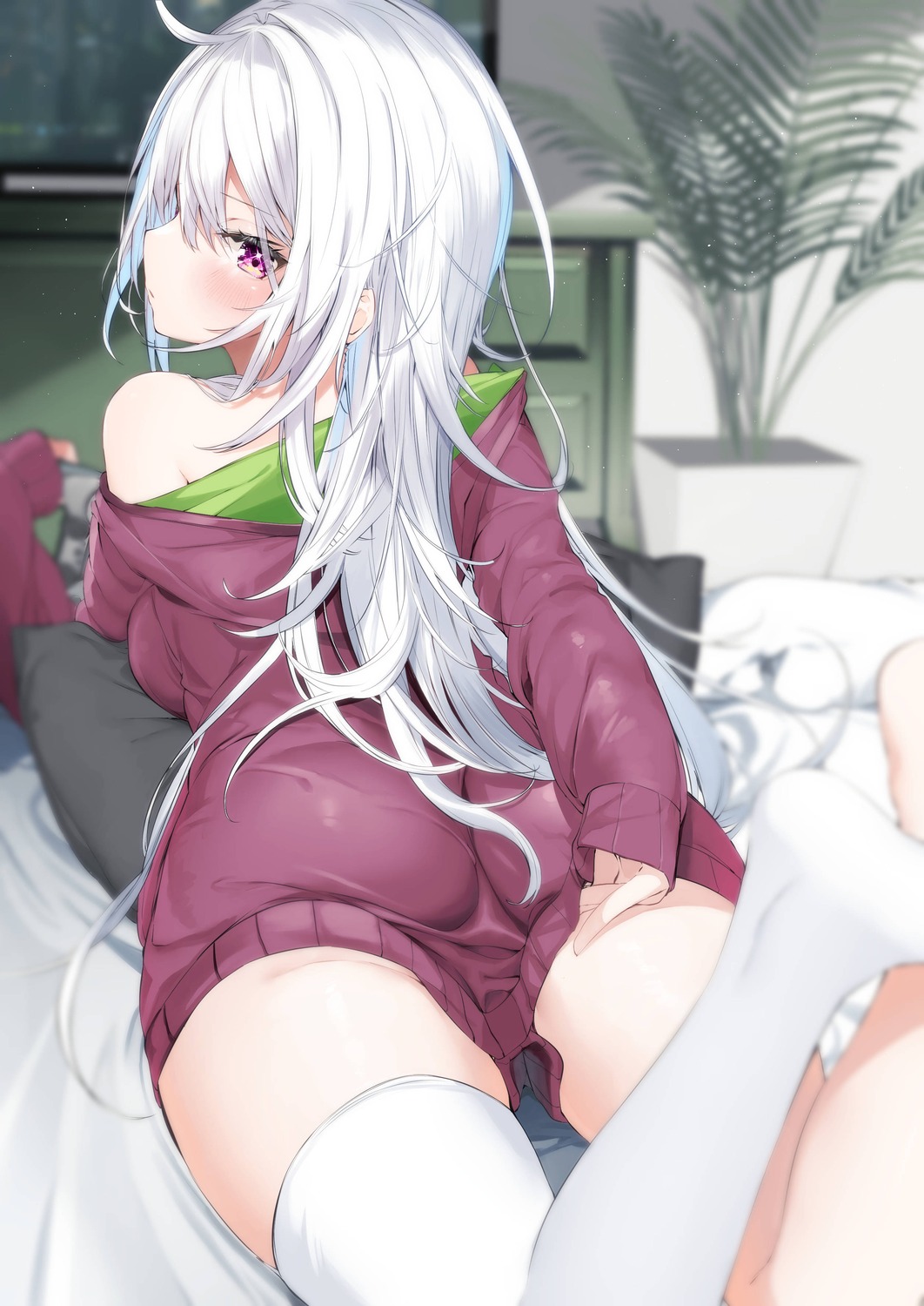 ass dress kamioka_chiroru sweater thighhighs