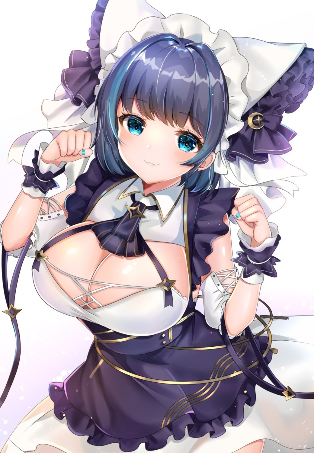 azur_lane cheshire_(azur_lane) cleavage katsushika_pachi maid no_bra skirt_lift