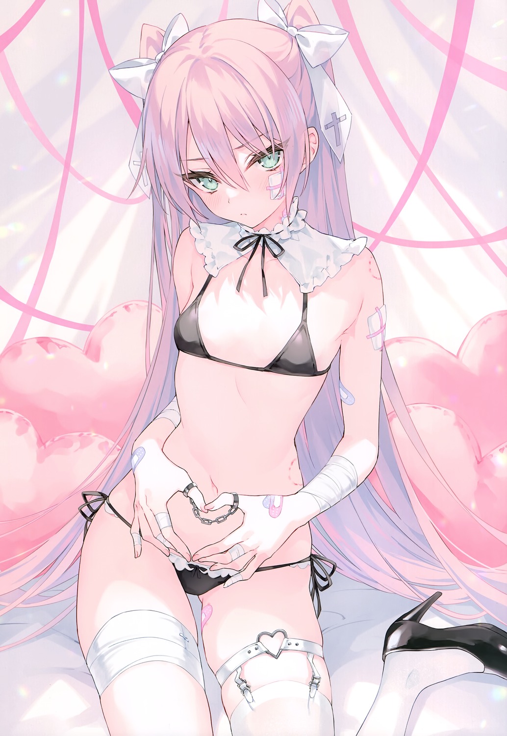 bandages bandaid bikini carneades garter hatsune_(rurudo) heels rurudo rurudot swimsuits thighhighs