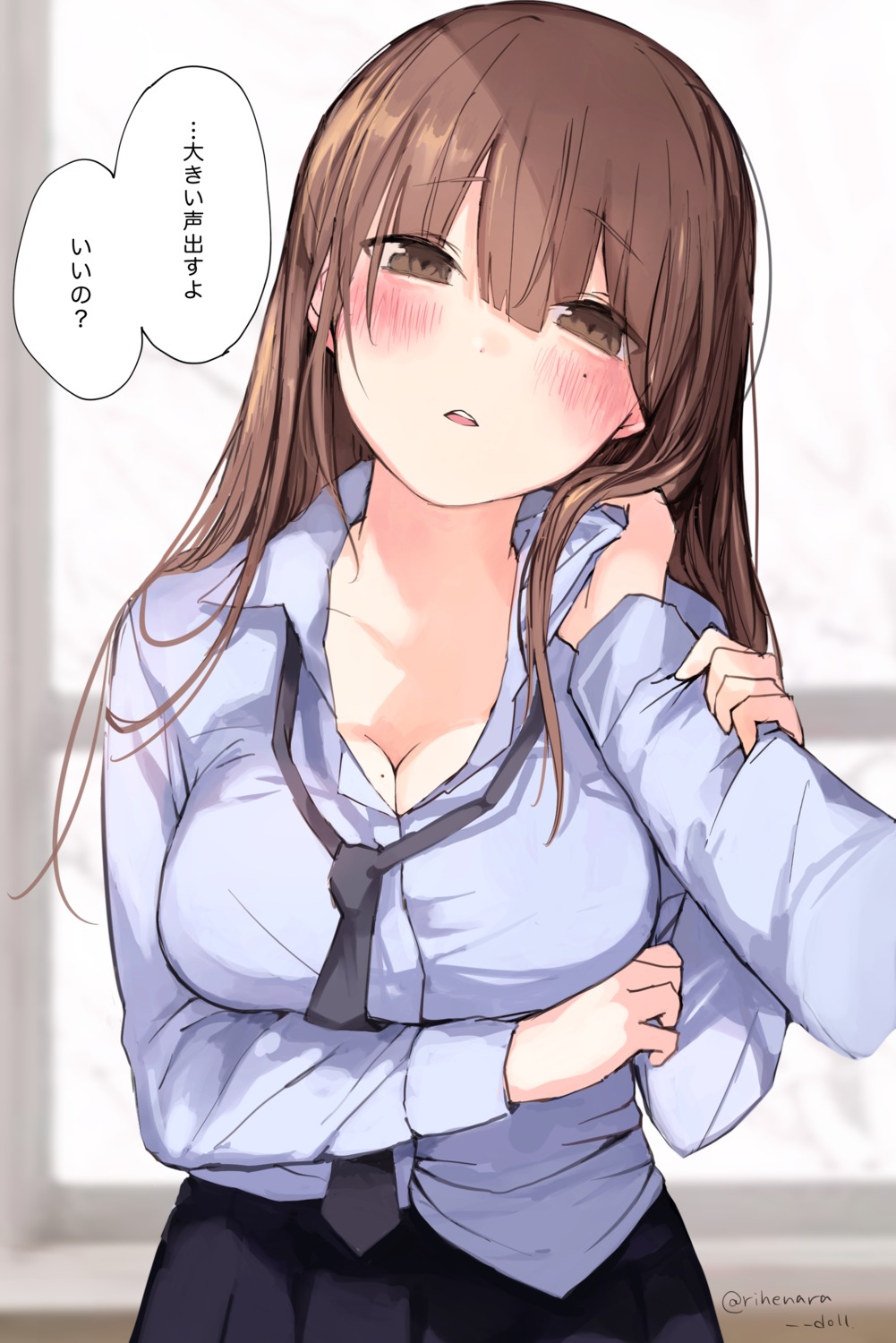 breast_hold cleavage seifuku yukari_(rihenara_doll)