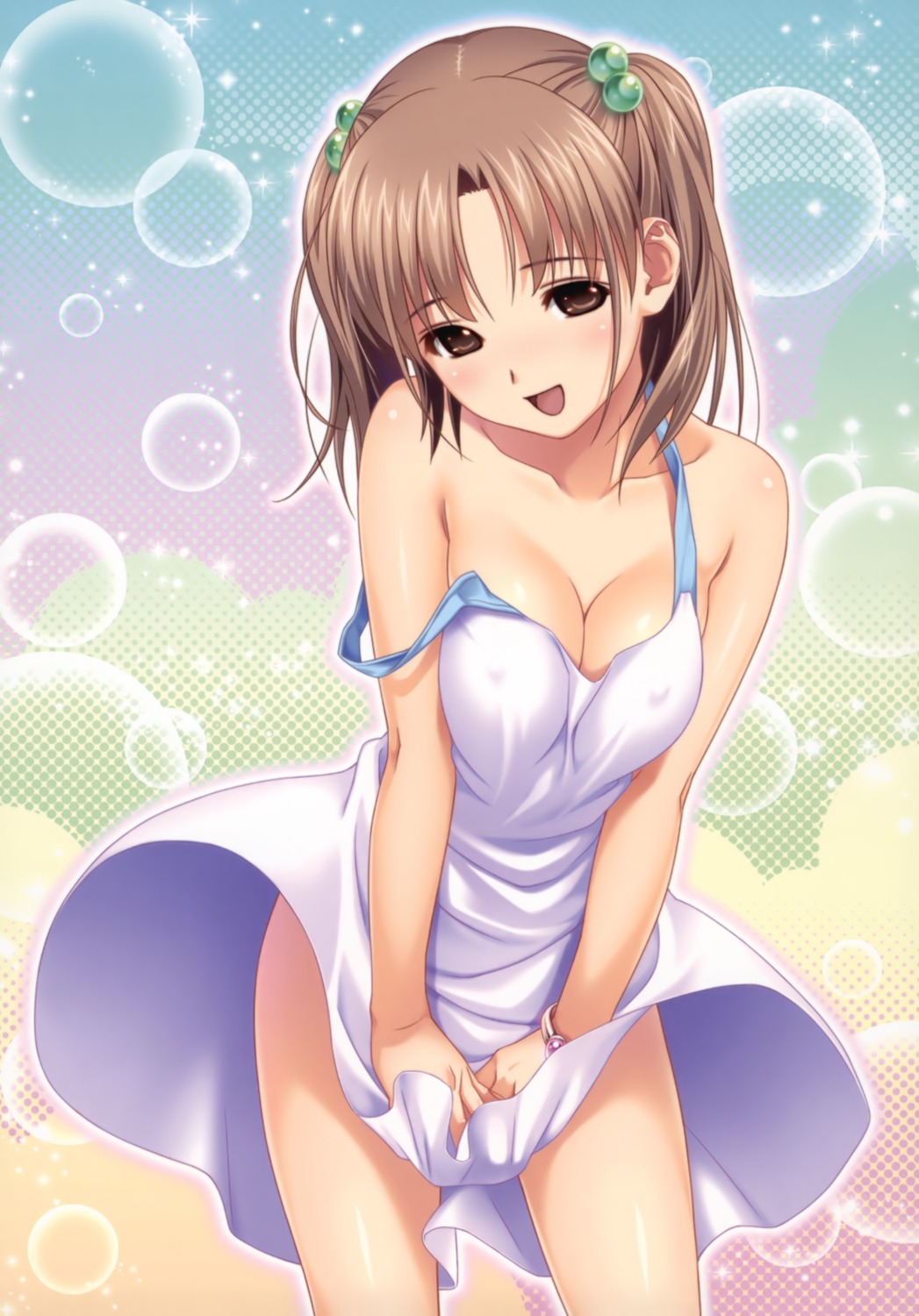 cleavage dress erect_nipples koutaro screening skirt_lift summer_dress