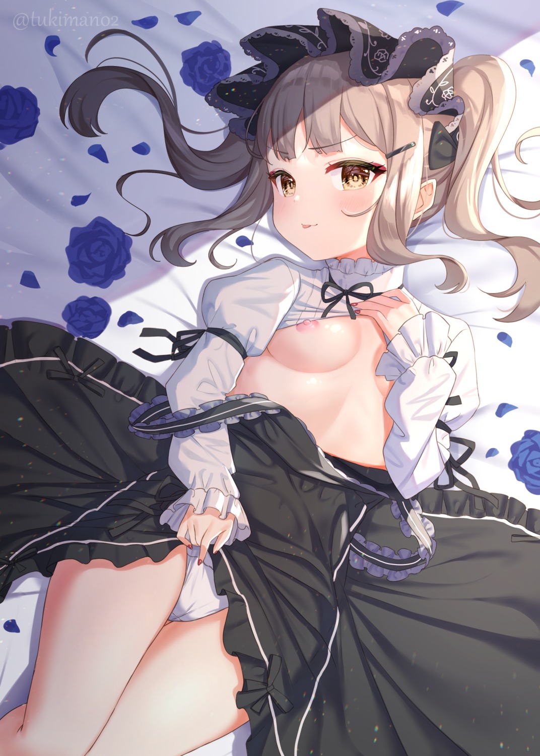 cameltoe dress gothic_lolita loli lolita_fashion nipples no_bra pantsu shirt_lift skirt_lift tsuki_usagi