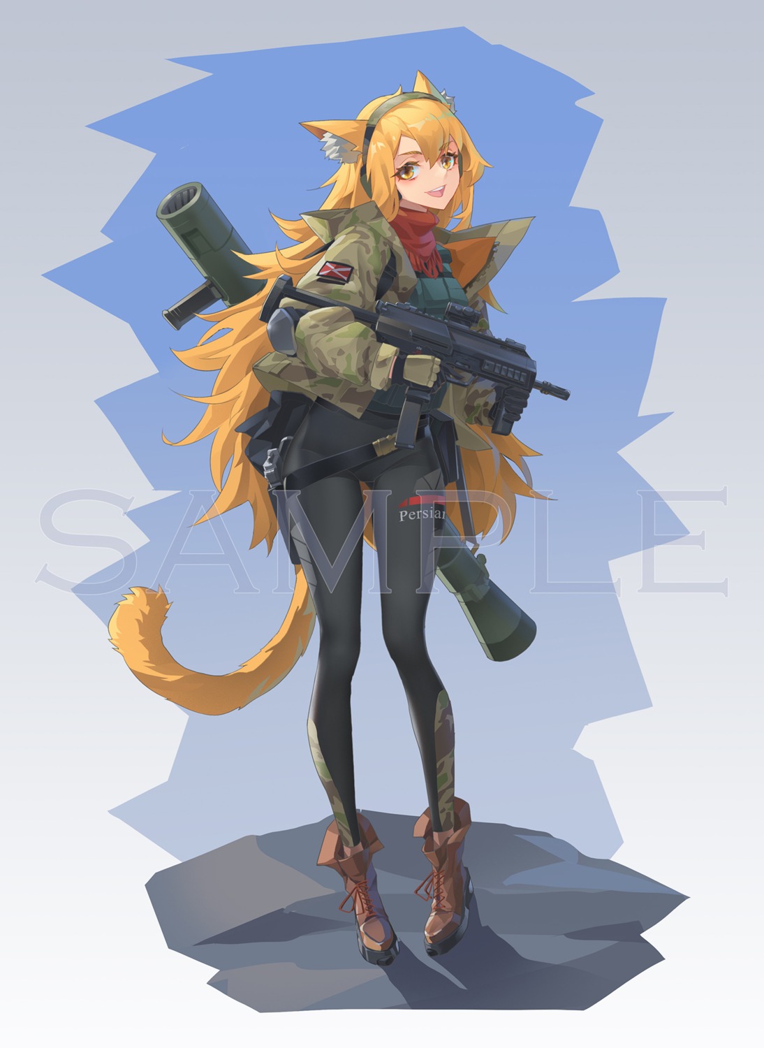 animal_ears gun pantyhose sample sima_naoteng tail uniform weapon