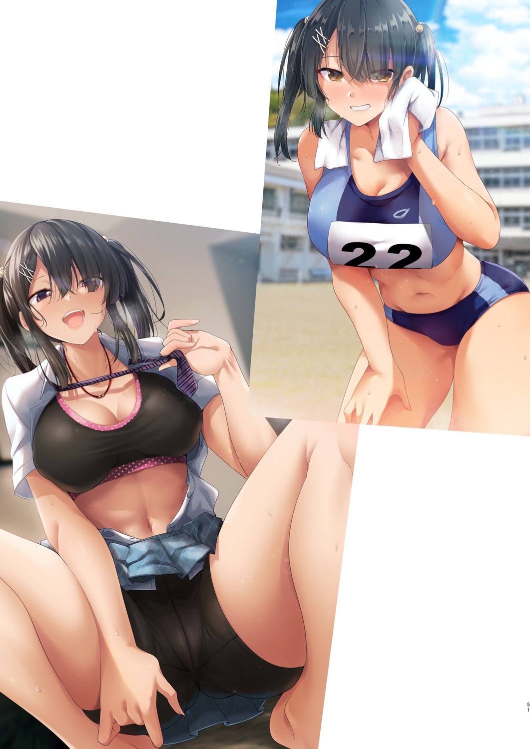 bike_shorts cameltoe gym_uniform open_shirt ryouma_(galley) seifuku skirt_lift towel wet