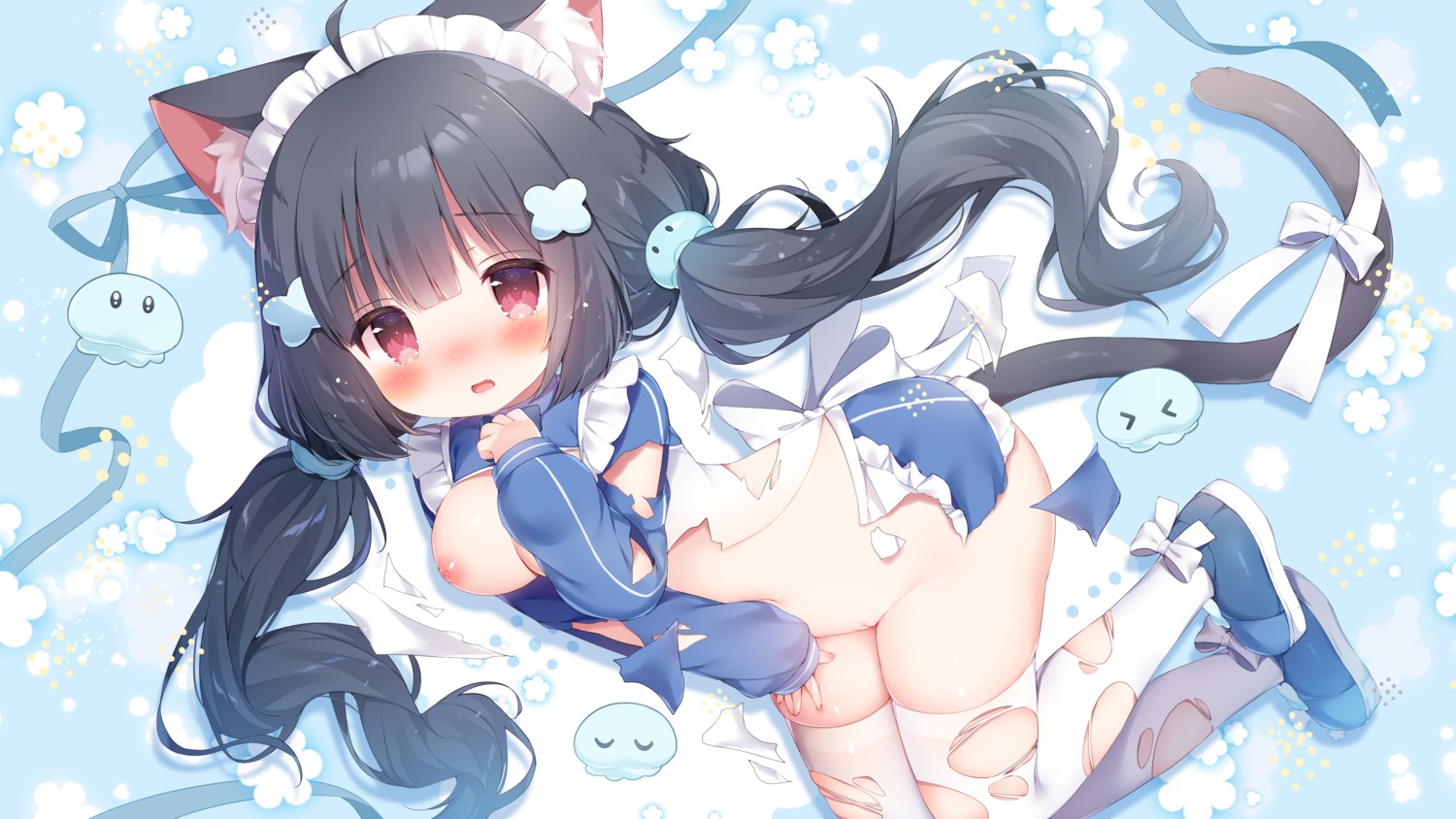 animal_ears bottomless breasts loli maid momozu_komamochi nekomimi nipples no_bra pussy tail thighhighs torn_clothes uncensored