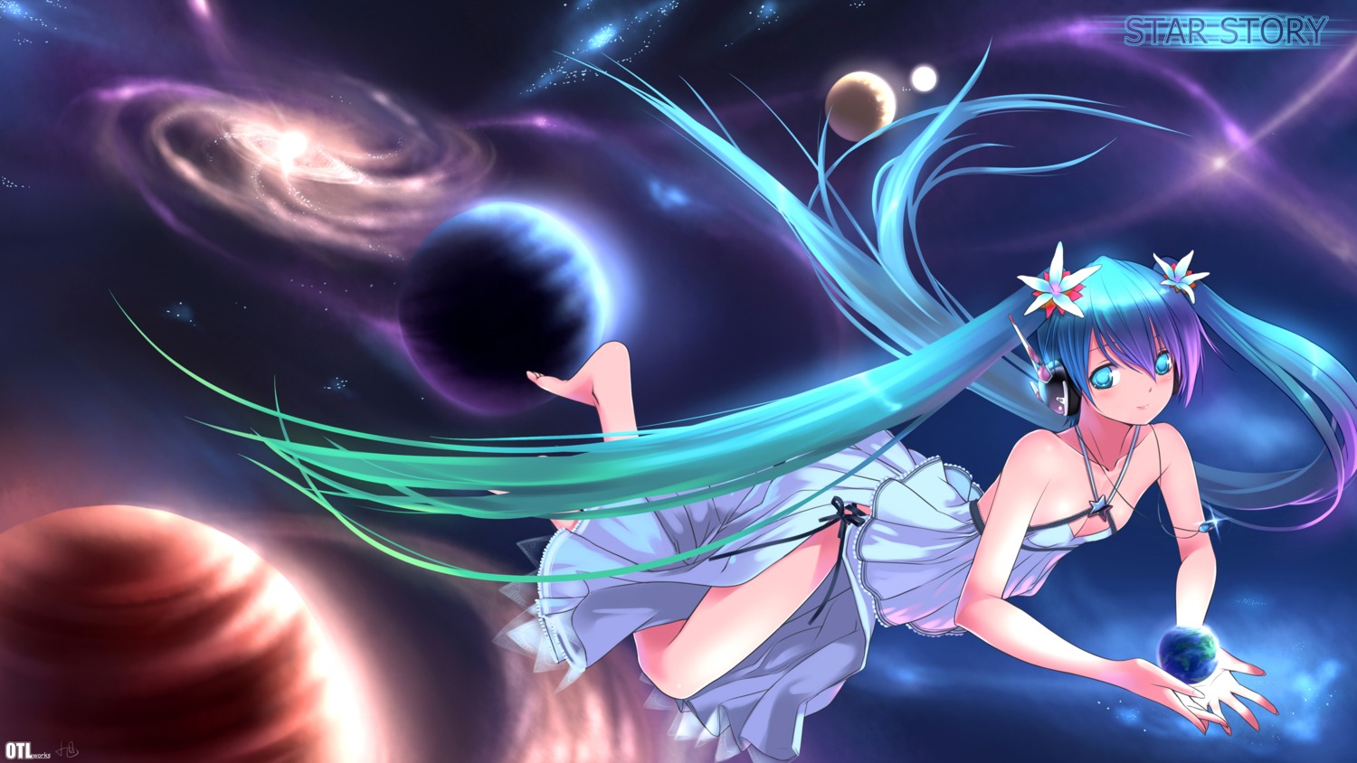 hatsune_miku headphones landscape vocaloid yykuaixian