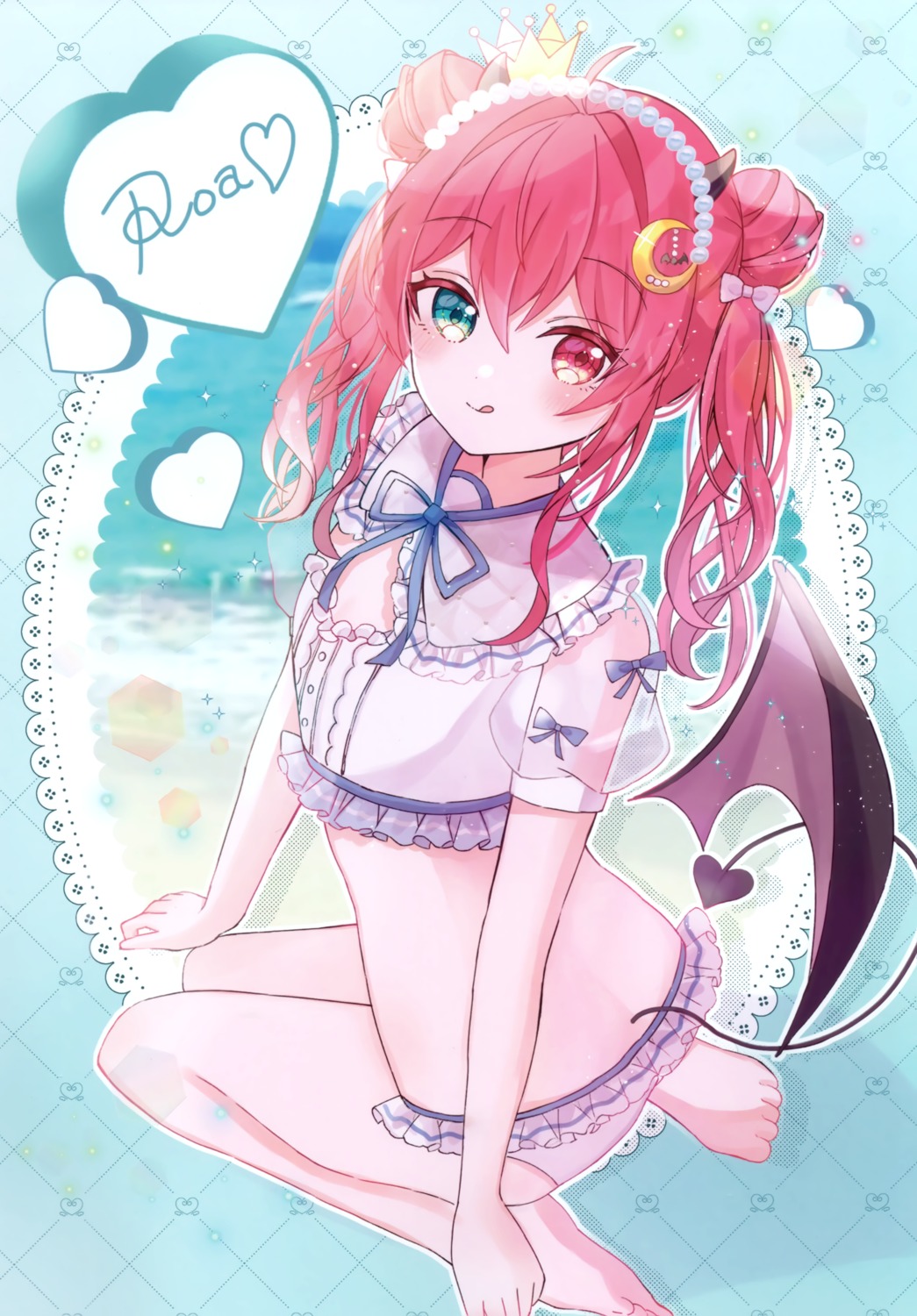 bikini heterochromia horns nanoda_heke nijisanji no-da see_through swimsuits tail wings yuzuki_roa