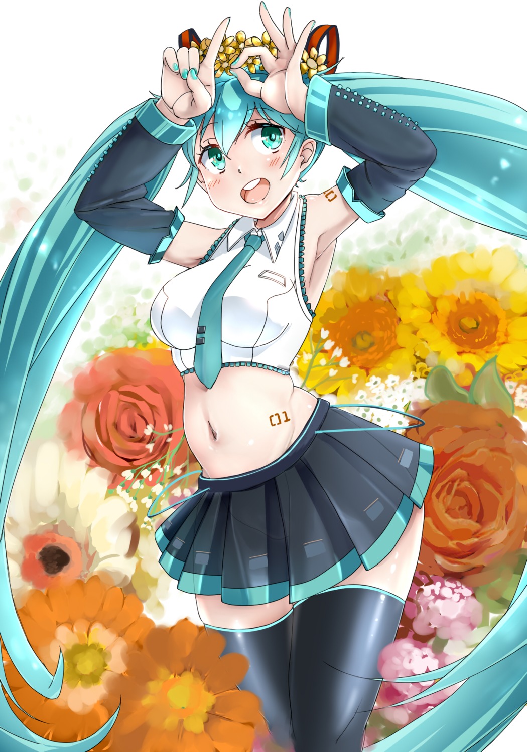 hatsune_miku kntrs_(knyrs) tattoo thighhighs vocaloid