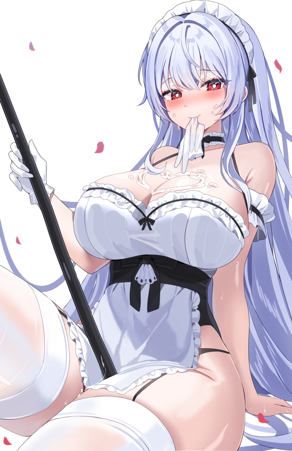 closers cream gompang_11 maid mirae_(closers) no_bra stockings thighhighs