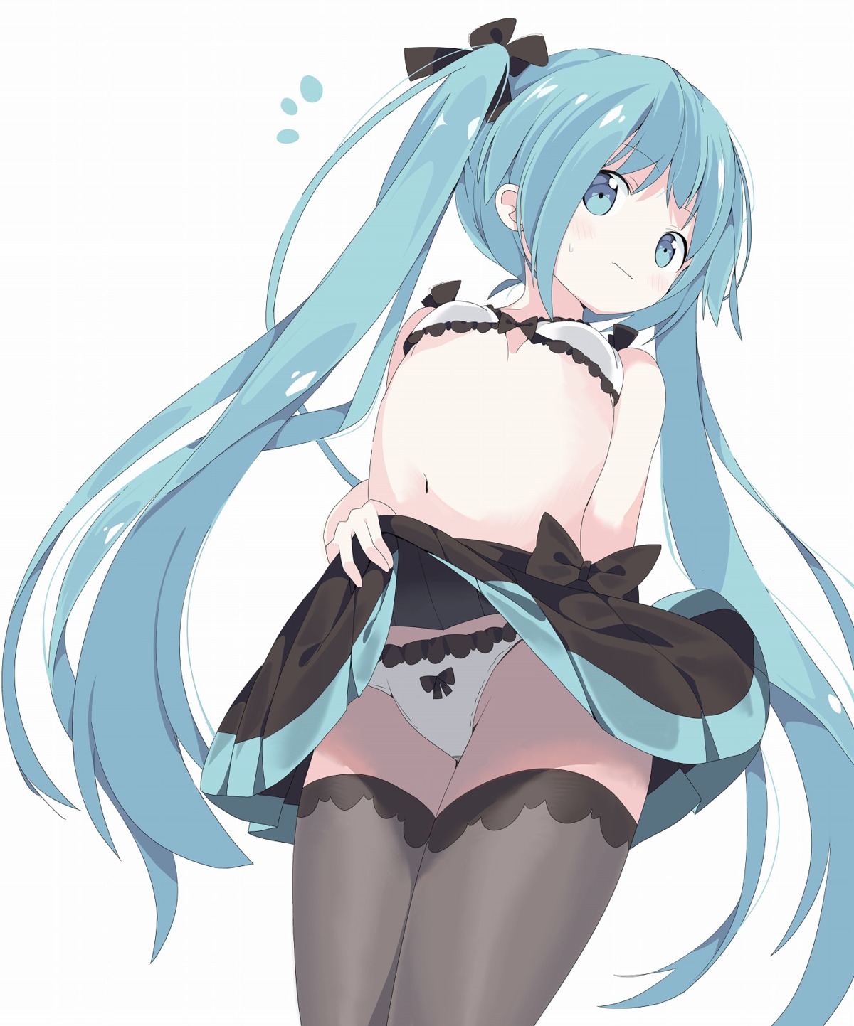 bra hatsune_miku pantsu skirt_lift tantan_men_(dragon) thighhighs underboob vocaloid