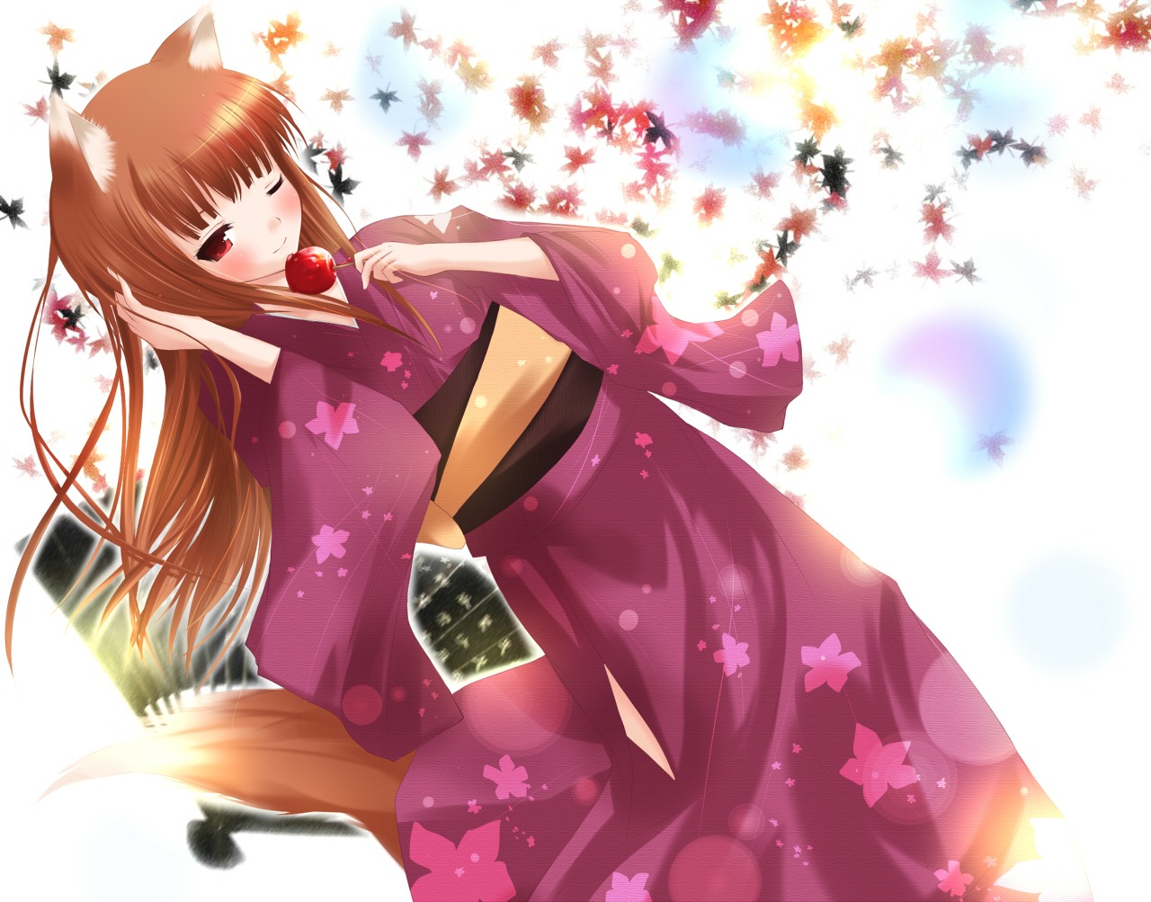 animal_ears holo mikuri_yoru spice_and_wolf tail yukata