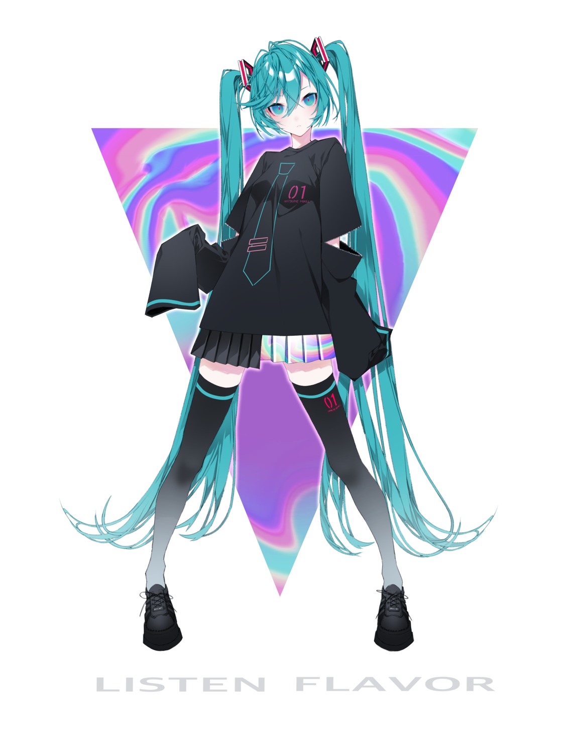 1055 hatsune_miku headphones thighhighs vocaloid