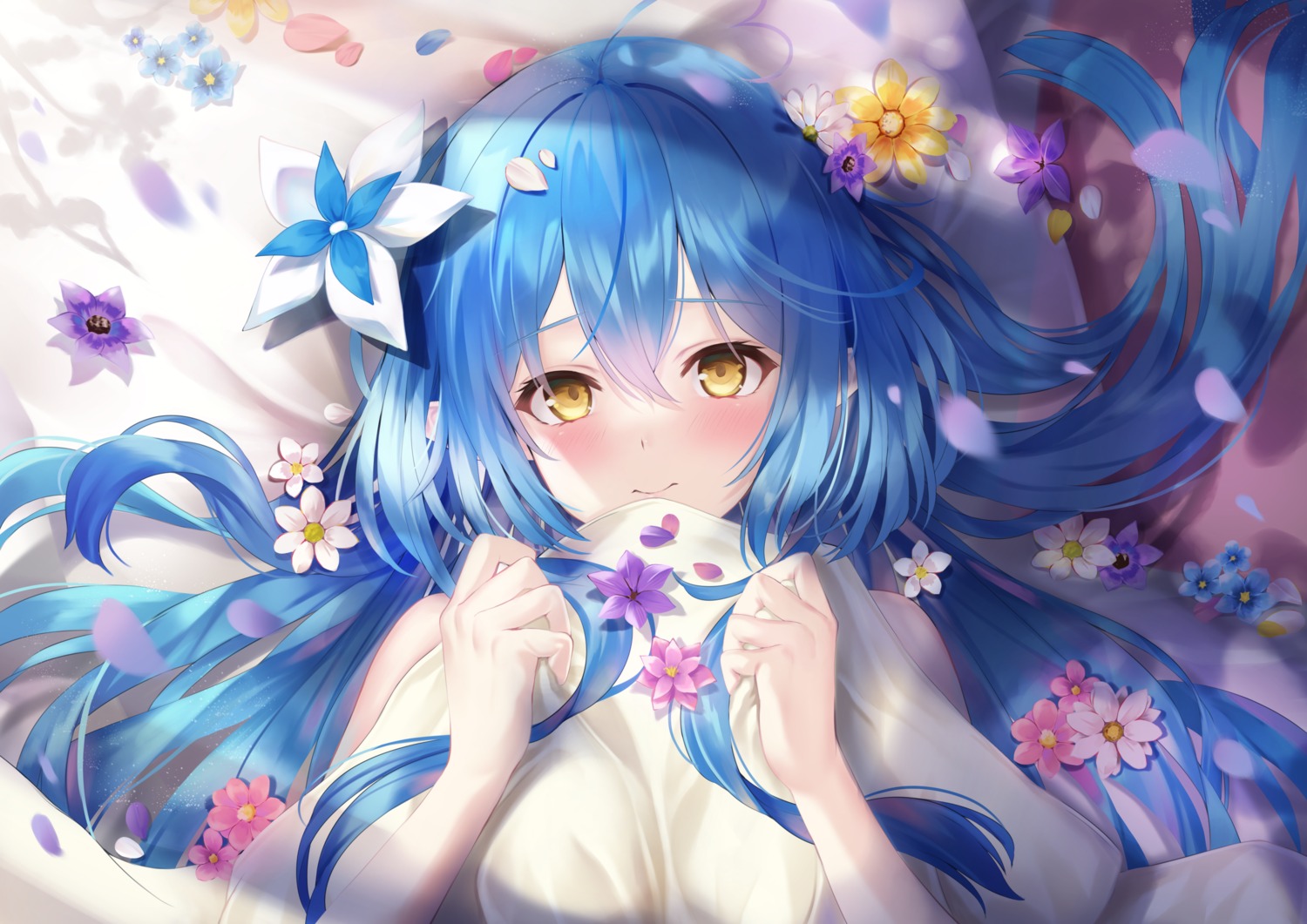 hololive kashima_ema pointy_ears sheets yukihana_lamy