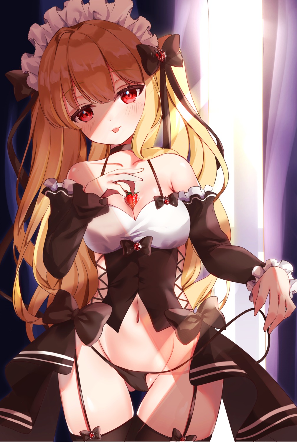 cleavage maid no_bra pantsu panty_pull stockings string_panties thighhighs tsukimiya_sara undressing