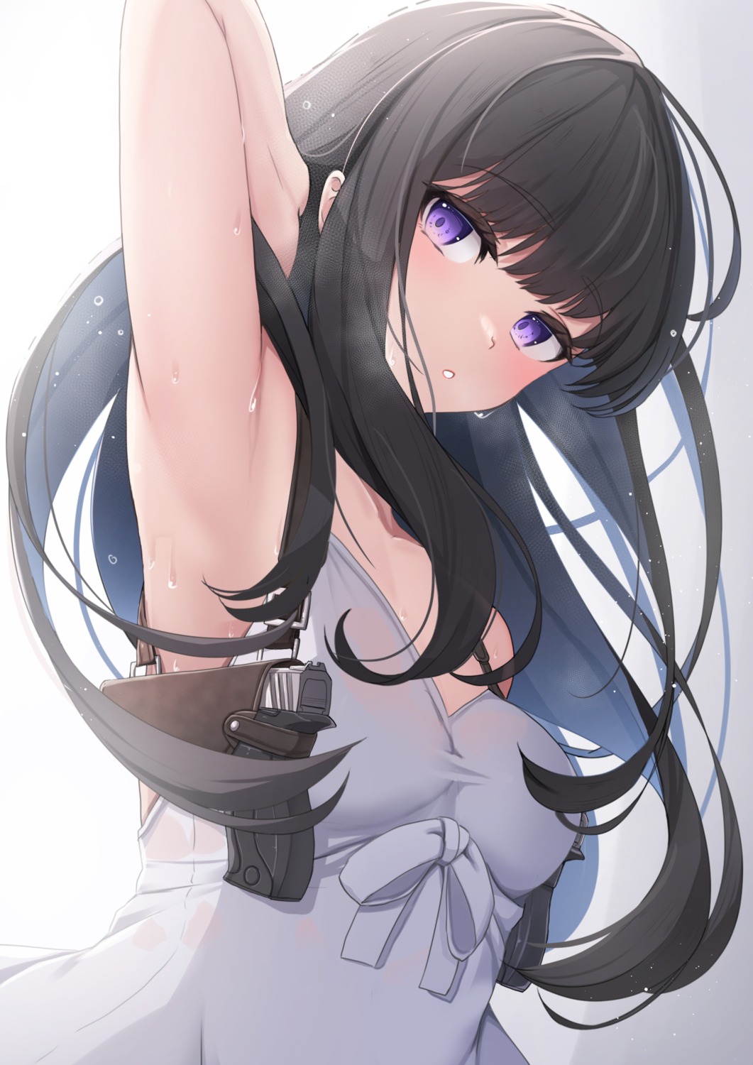 dress inoue_takina lycoris_recoil no_bra see_through summer_dress tatapopo weapon wet wet_clothes