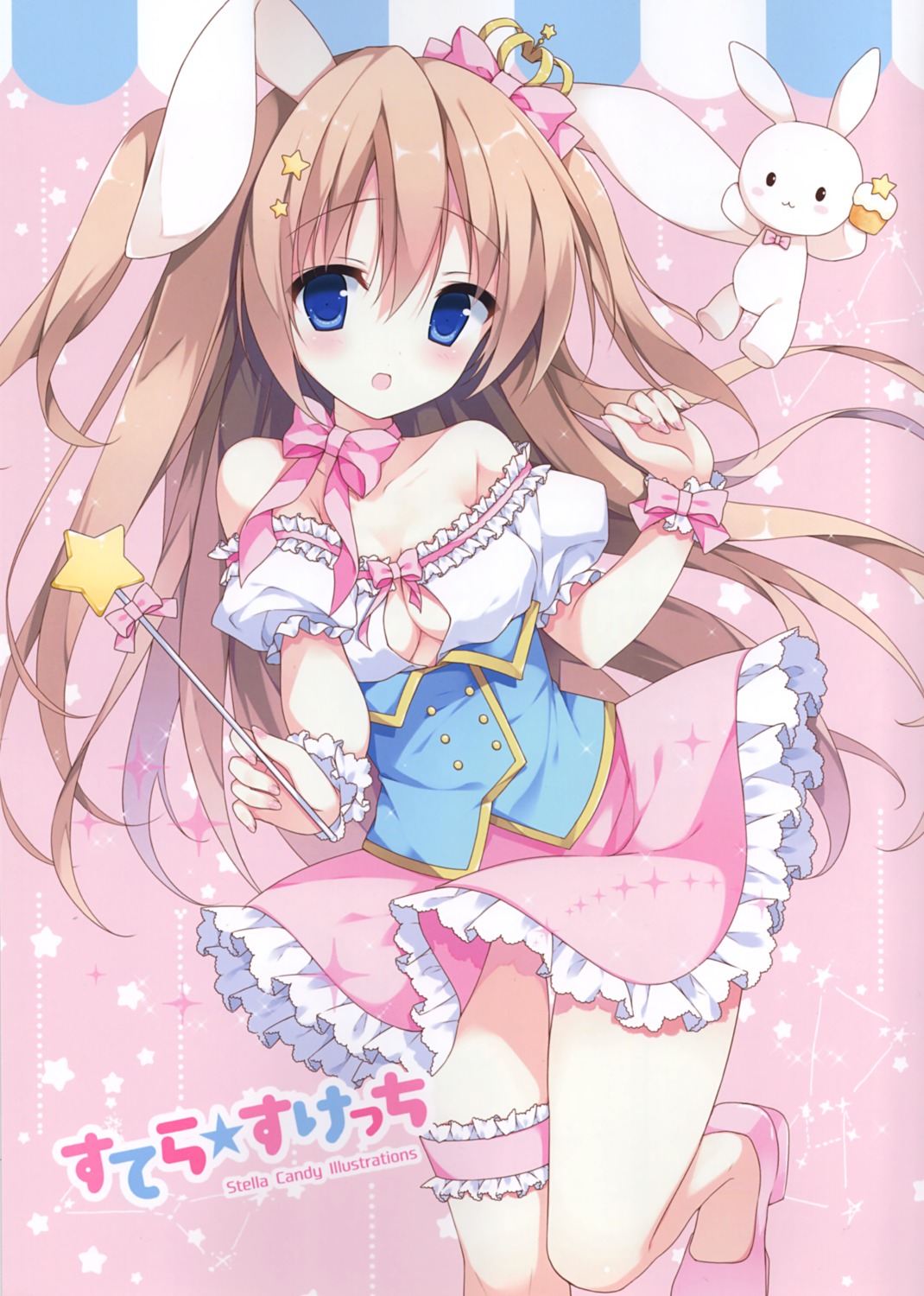 animal_ears bunny_ears cleavage garter heels izumi_nanase no_bra skirt_lift