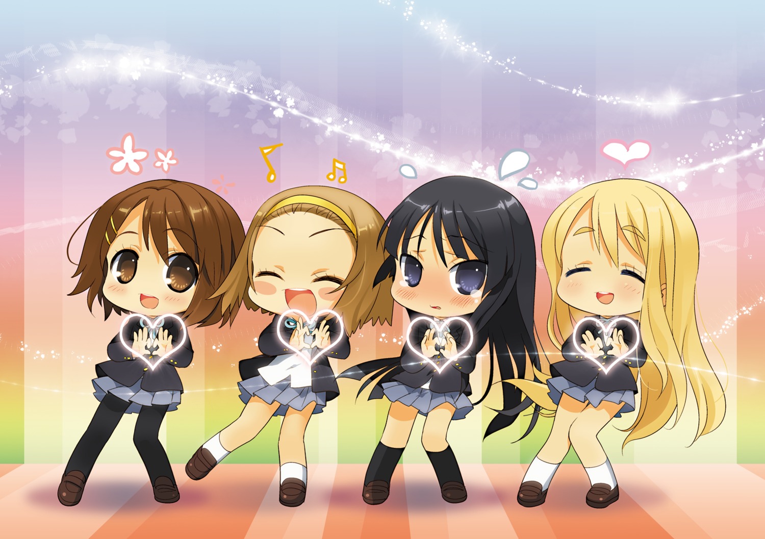 akiyama_mio chibi hirasawa_yui k-on! kotobuki_tsumugi neko_sakana pantyhose seifuku tainaka_ritsu