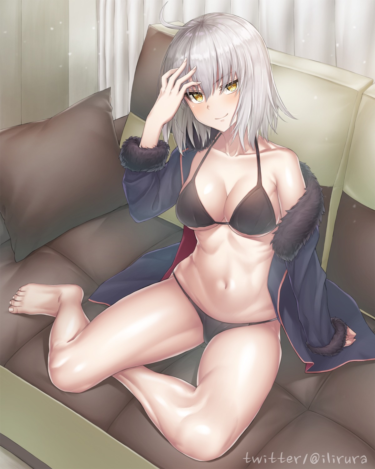 bikini cleavage fate/grand_order jeanne_d'arc jeanne_d'arc_(alter)_(fate) open_shirt s-goon swimsuits underboob