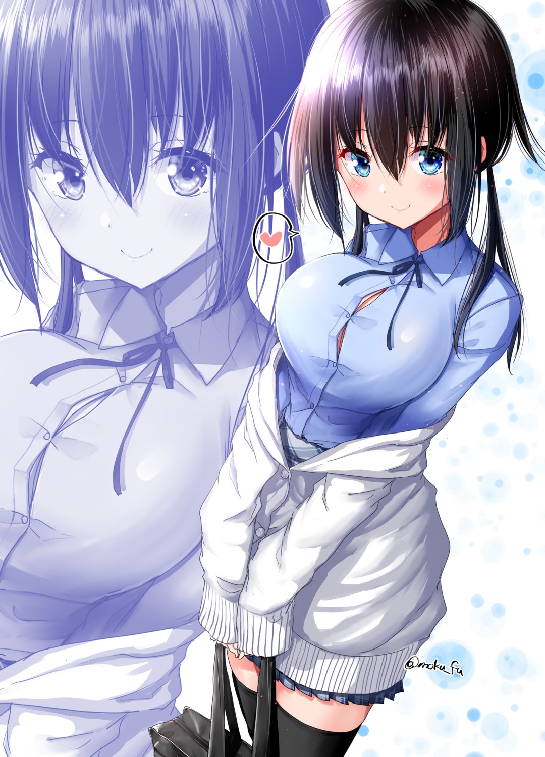 cleavage mokufuu seifuku sweater thighhighs